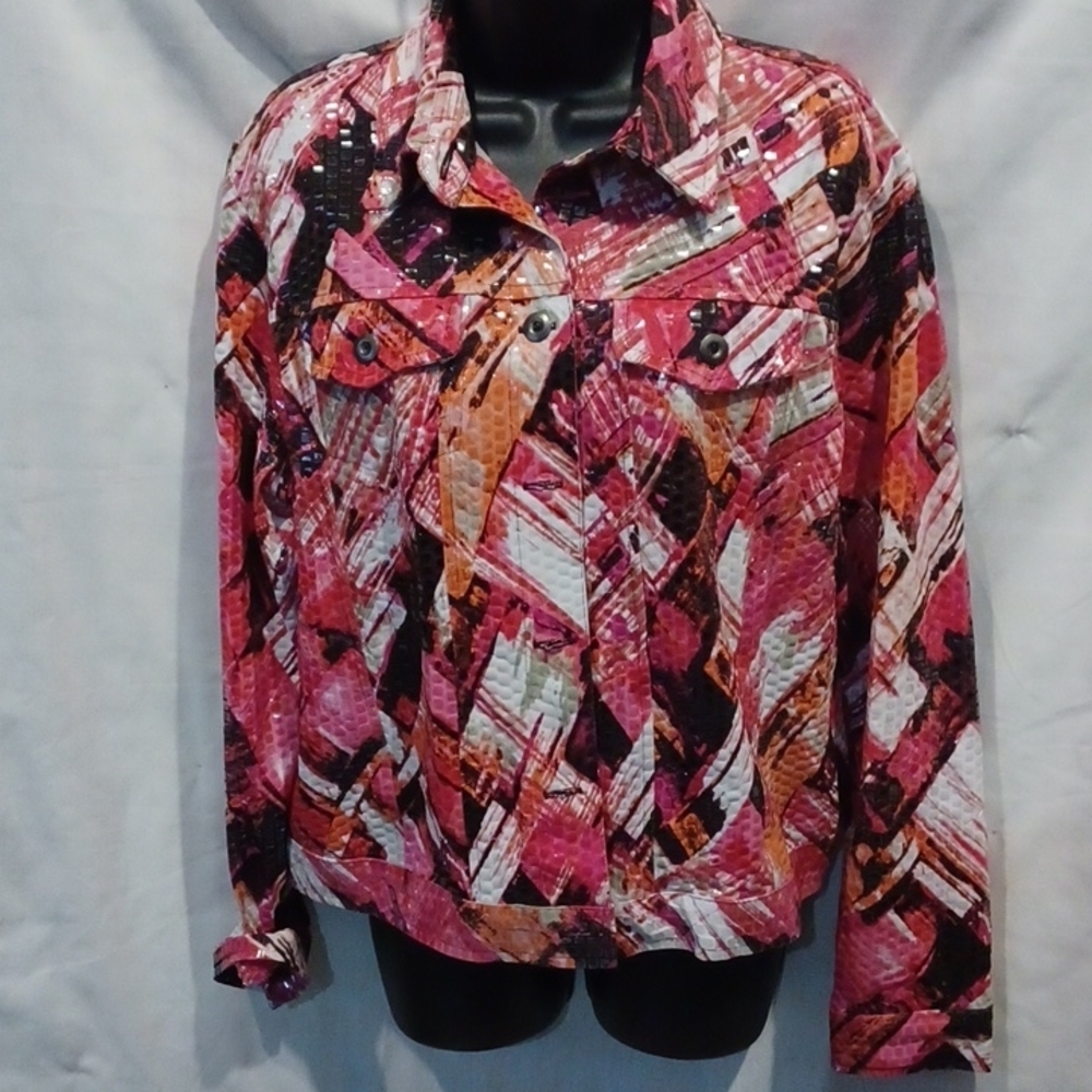 Notations Pink and multicolor shiny Long Sleeve button up Size medium